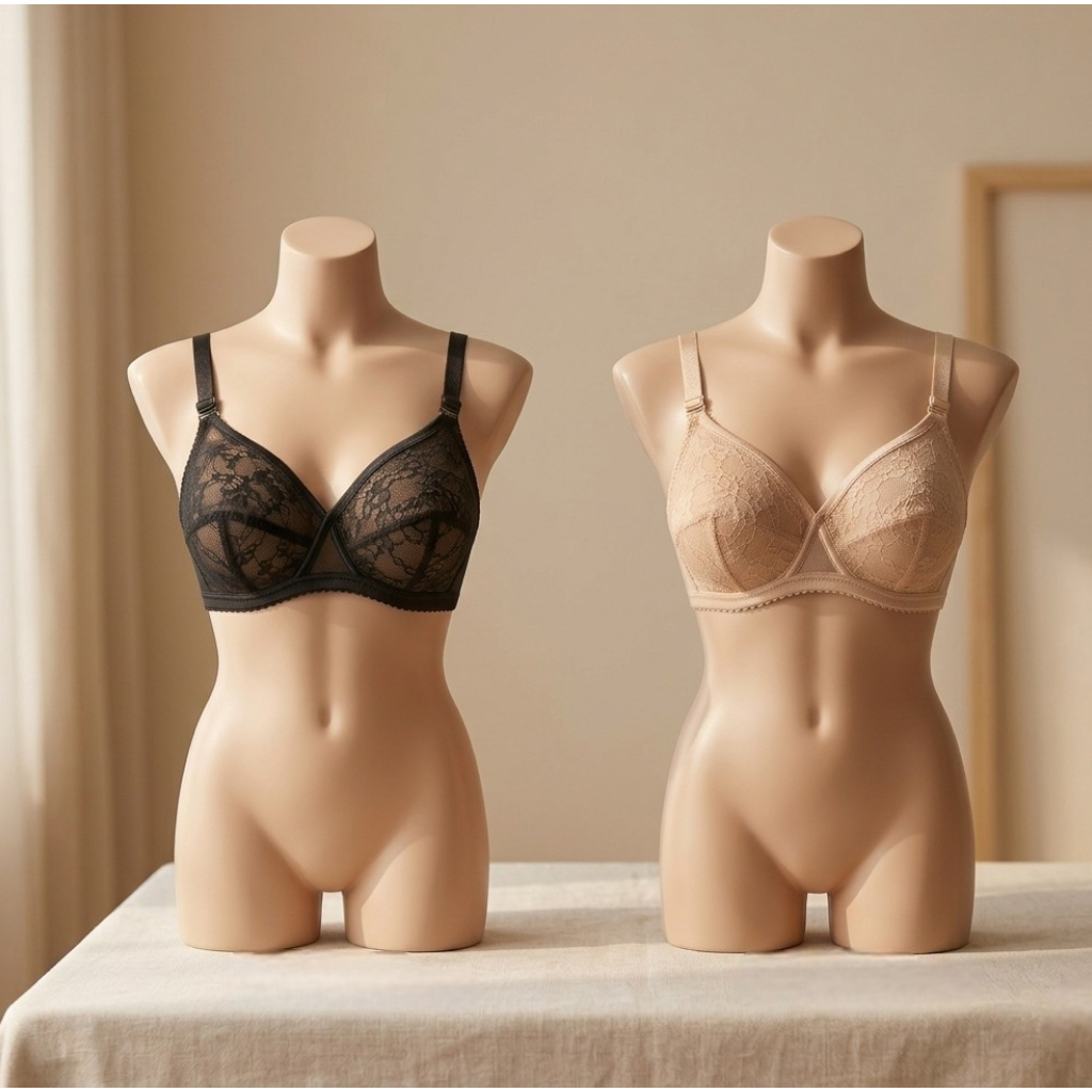 2-Piece Set: Net Embroidered Transparent Cotton Bras (Non-Padded, Non-Wired)