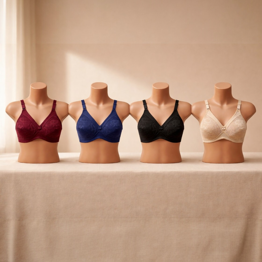 Women’s Pack of 4 Non-Padded Cotton Embroidered Bras – Everyday Comfort