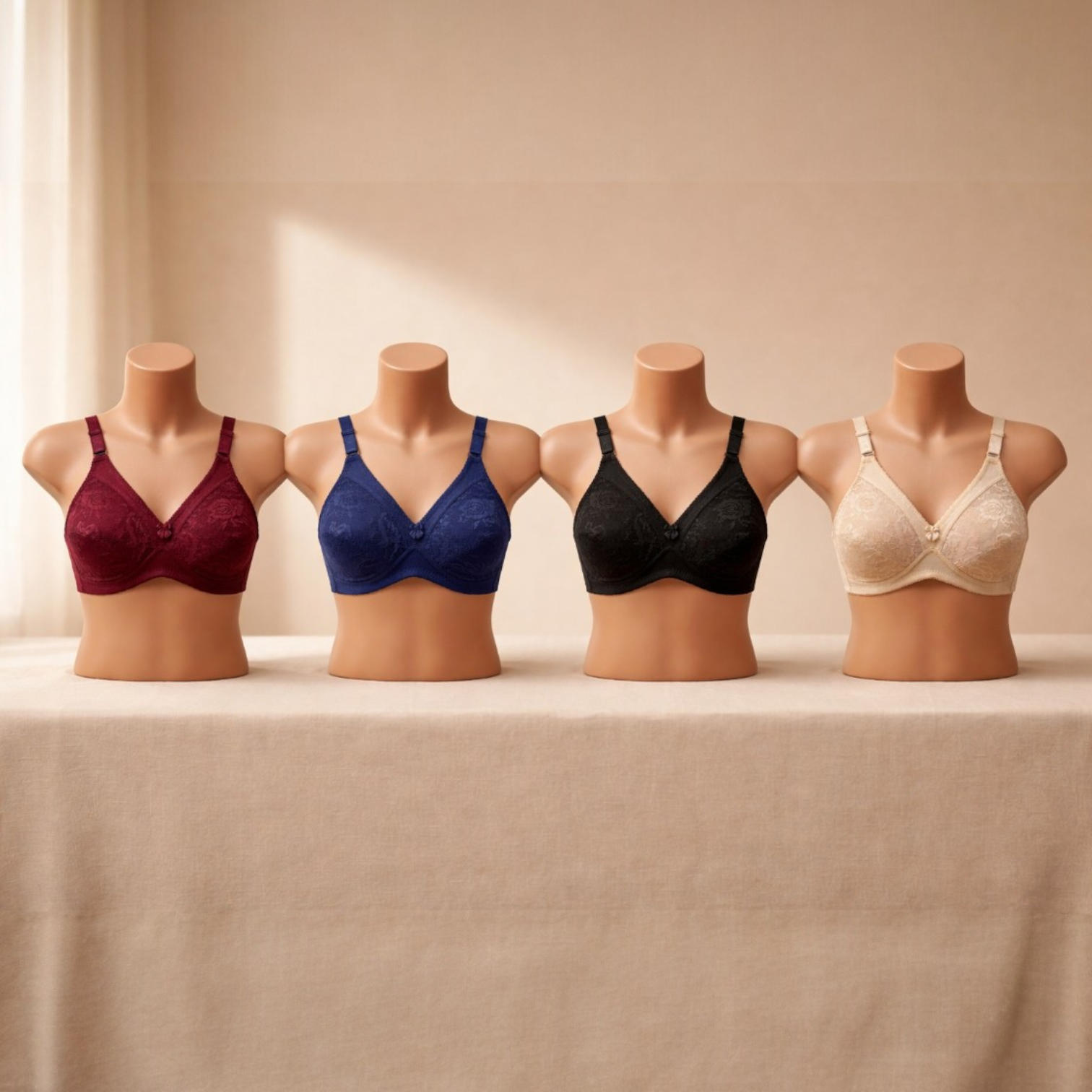 Women’s Pack of 4 Non-Padded Cotton Embroidered Bras – Everyday Comfort