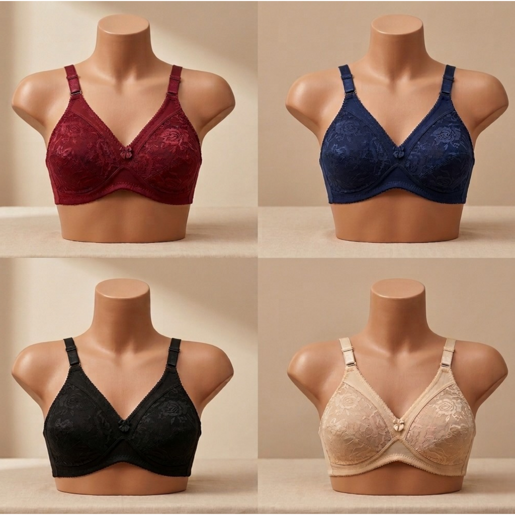 Women’s Pack of 4 Non-Padded Cotton Embroidered Bras – Everyday Comfort
