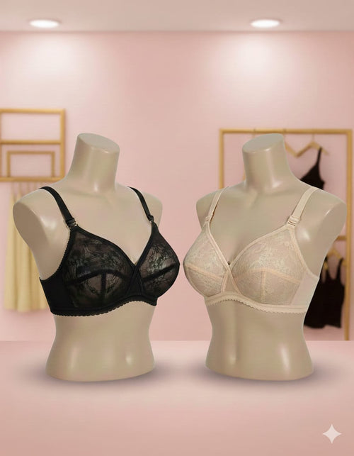2-Piece Set: Net Embroidered Transparent Cotton Bras (Non-Padded, Non-Wired)