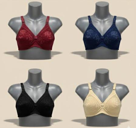 Women’s Pack of 4 Non-Padded Cotton Embroidered Bras – Everyday Comfort