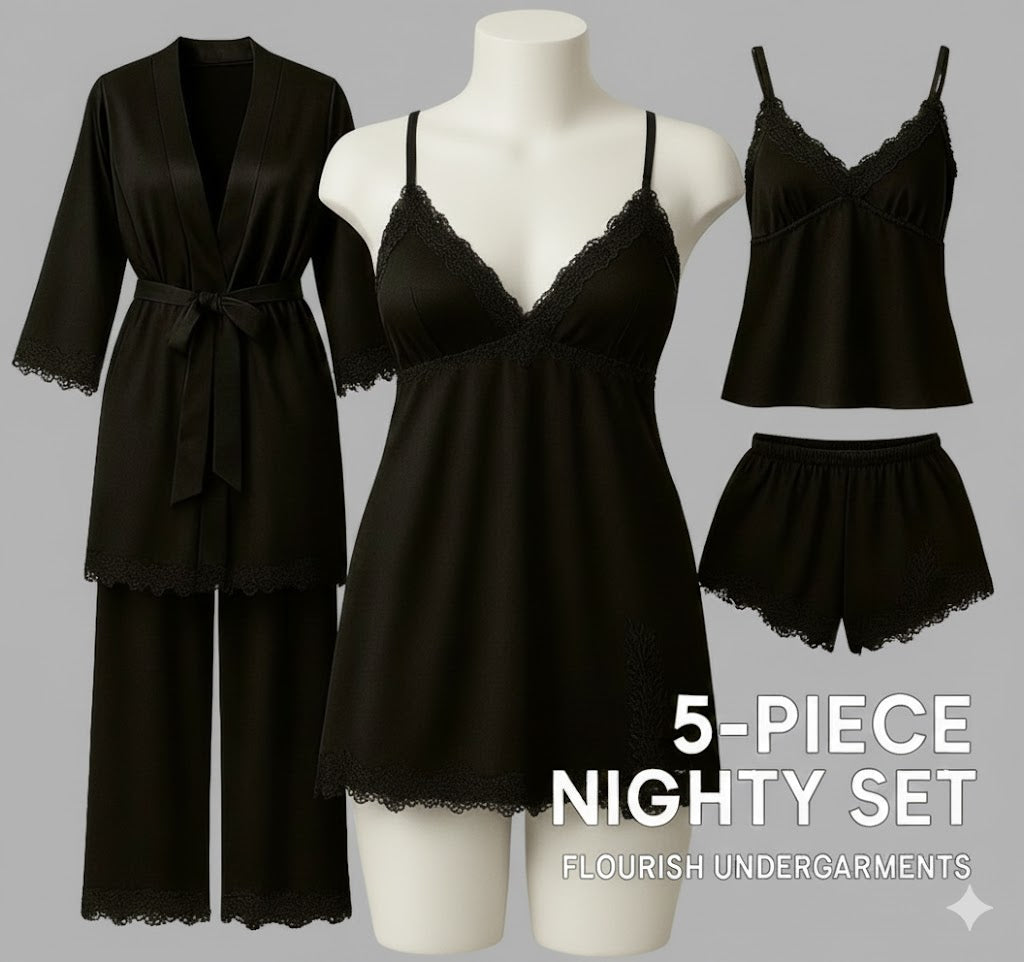 Luxury 5 Piece Women’s Nighty & Loungewear Set – Complete Sleepwear Collection