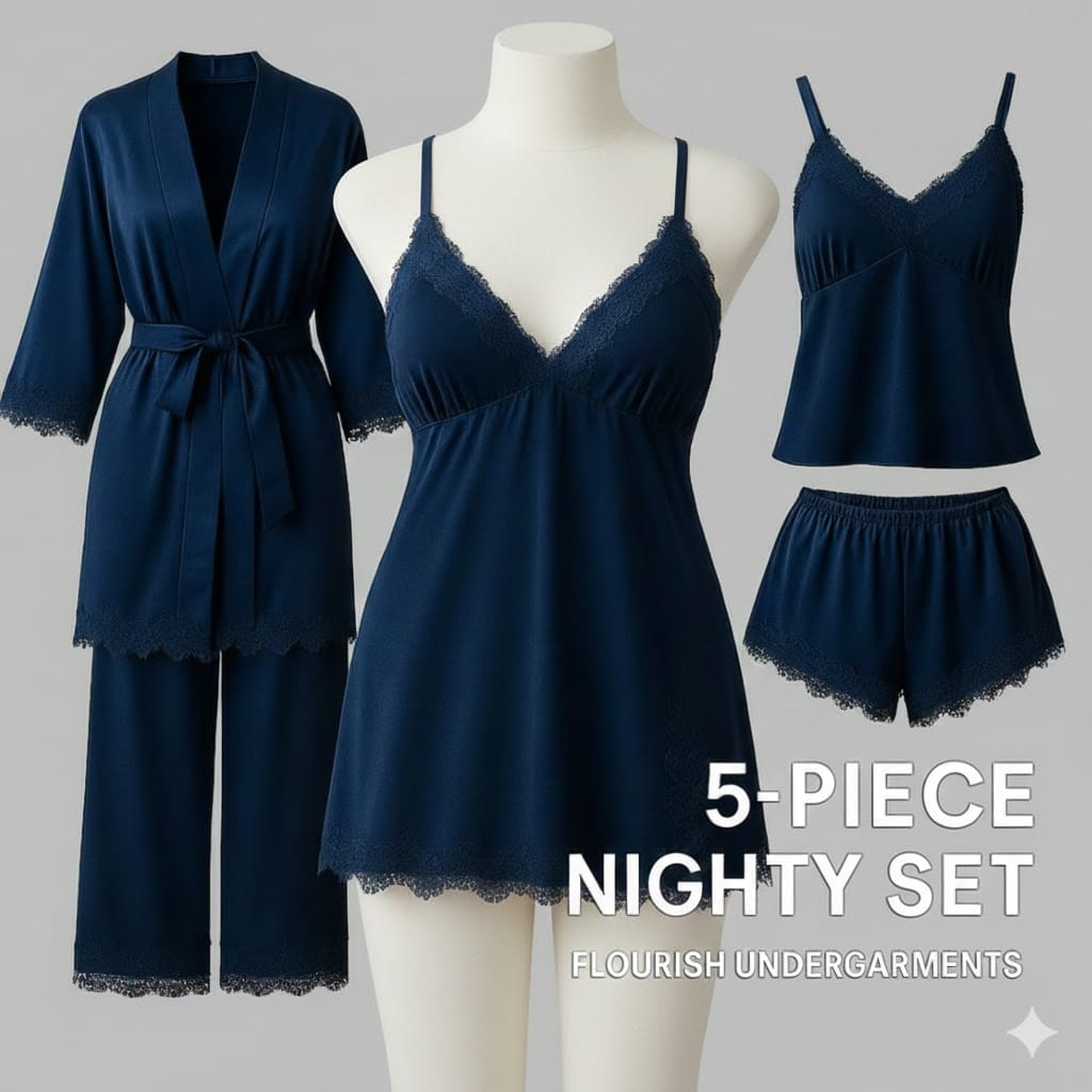 Luxury 5 Piece Women’s Nighty & Loungewear Set – Complete Sleepwear Collection