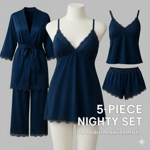 Luxury 5 Piece Women’s Nighty & Loungewear Set – Complete Sleepwear Collection