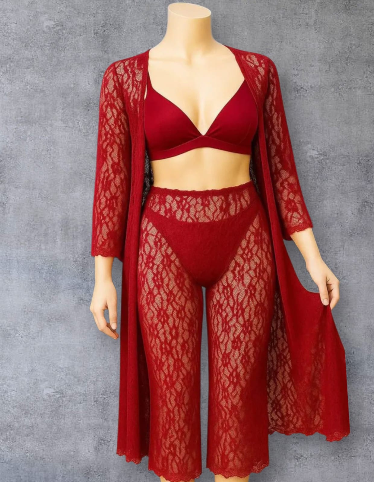 Sheer Lace 4-Piece Nightwear Set – Elegant, Sensual & Comfortable Sleepwear