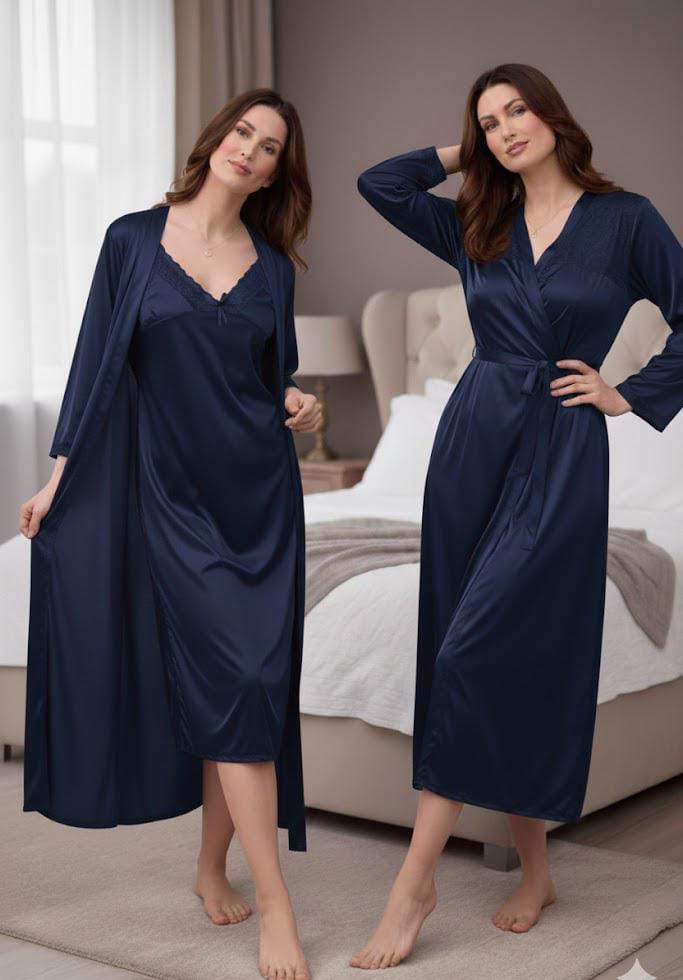 Women’s 2 Piece Silk Nighty Set | Soft, Comfortable Nightwear – Free Size