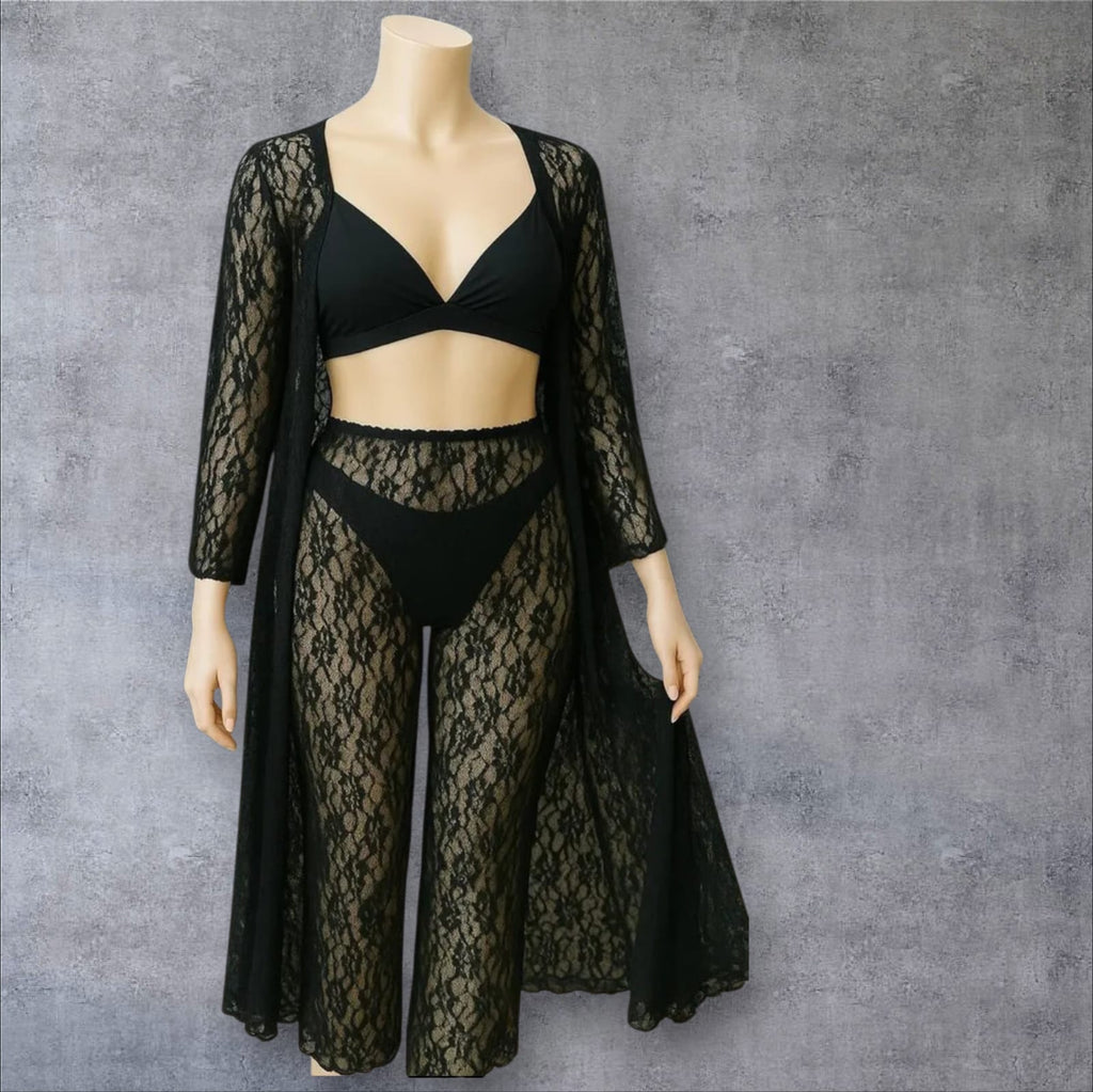 Sheer Lace 4-Piece Nightwear Set – Elegant, Sensual & Comfortable Sleepwear