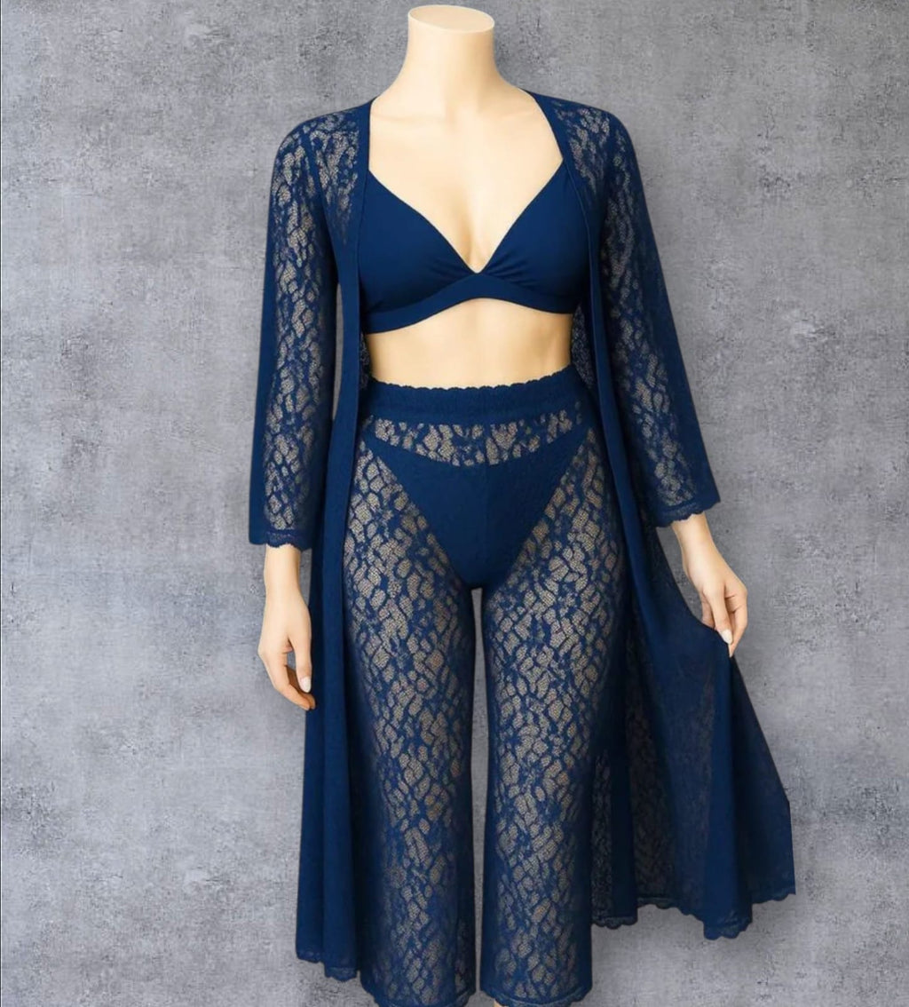 Sheer Lace 4-Piece Nightwear Set – Elegant, Sensual & Comfortable Sleepwear